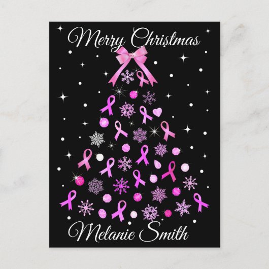 Roze kerstboom met lint Snowflake Briefkaart (Voorkant)