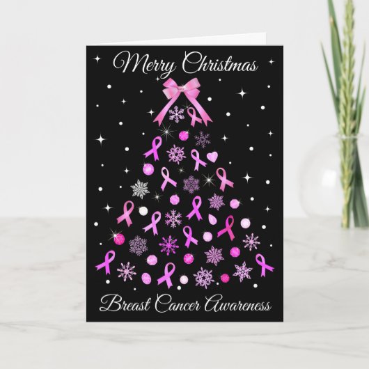 Roze kerstboom met lint Snowflake Feestdagen Kaart (Voorkant)
