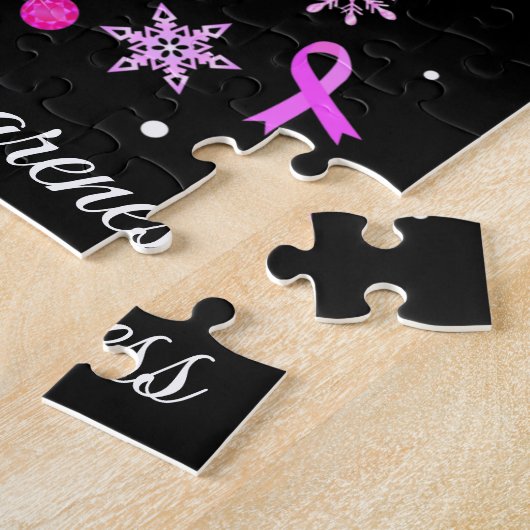Roze kerstboom met lint Snowflake Legpuzzel (Zijkant)