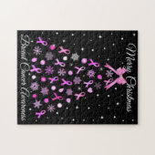 Roze kerstboom met lint Snowflake Legpuzzel (Horizontaal)