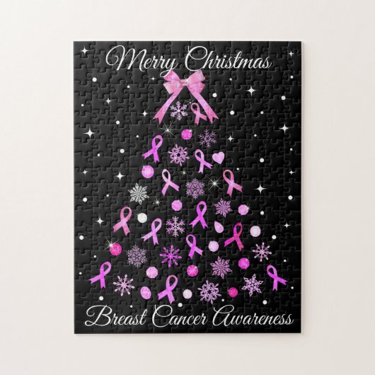 Roze kerstboom met lint Snowflake Legpuzzel (Verticaal)