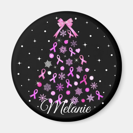 Roze kerstboom met lint Snowflake Magneet (Voorkant)