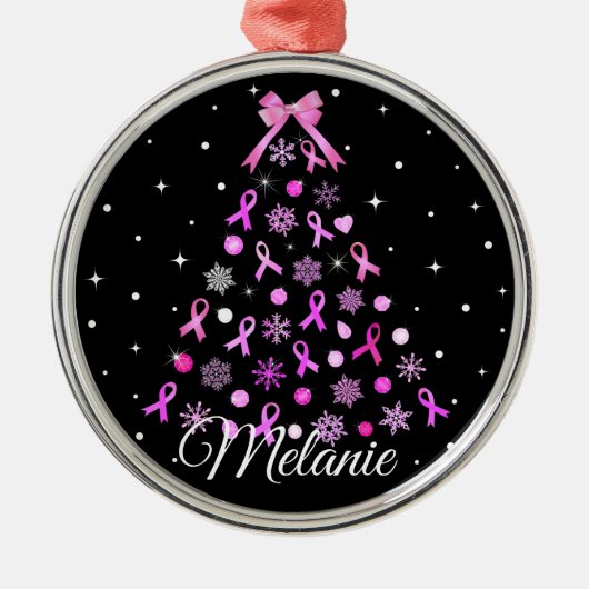 Roze kerstboom met lint Snowflake Metalen Ornament (Voorkant)