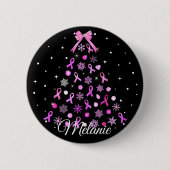 Roze kerstboom met lint Snowflake Ronde Button 5,7 Cm (Voorkant)