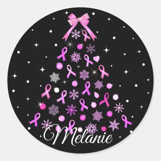 Roze kerstboom met lint Snowflake Ronde Sticker (Voorkant)