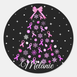 Roze kerstboom met lint Snowflake Ronde Sticker