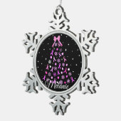 Roze kerstboom met lint Snowflake Tin Sneeuwvlok Ornament (Rechts)