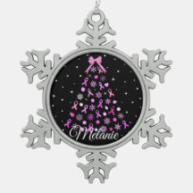 Roze kerstboom met lint Snowflake