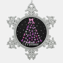 Roze kerstboom met lint Snowflake Tin Sneeuwvlok Ornament