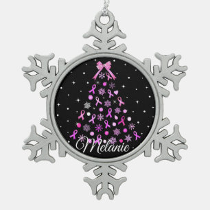 Roze kerstboom met lint Snowflake Tin Sneeuwvlok Ornament