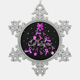 Roze kerstboom met lint tin sneeuwvlok ornament