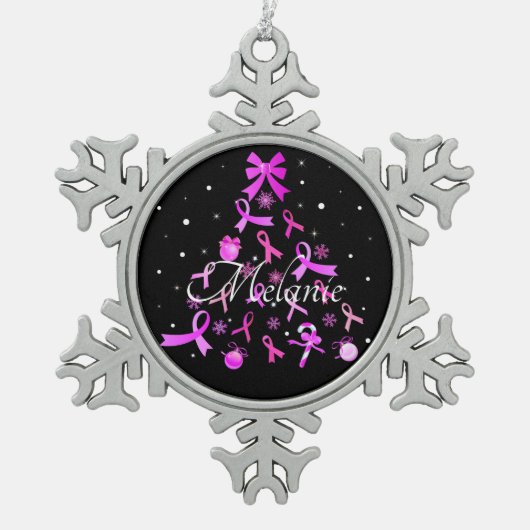 Roze kerstboom met lint tin sneeuwvlok ornament (Voorkant)