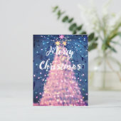 Roze kerstboom met mousserende lichten Vakantie Feestdagenkaart (Staand voorkant)