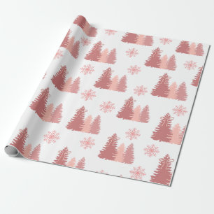 Roze kerstboom met sneeuwvlokken cadeaupapier