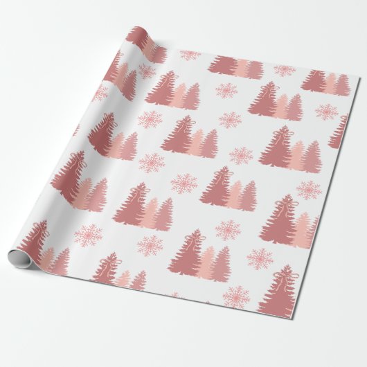 Roze kerstboom met sneeuwvlokken cadeaupapier (Uitgerold)