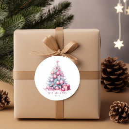  roze kerstboom minimalistisch modern ronde sticker