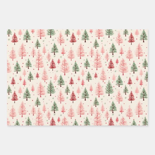  roze kerstboom mix inpakpapier vel (Voorkant 2)