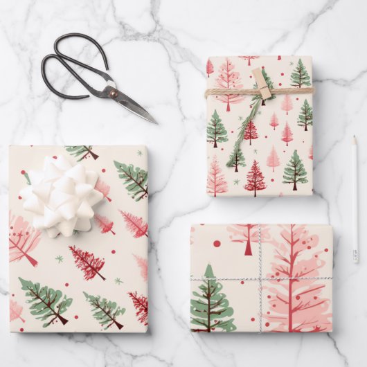 roze kerstboom mix inpakpapier vel (Voorkant)