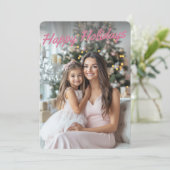 Roze kerstboom Moderne aangepaste foto Feestdagenkaart (Staand voorkant)