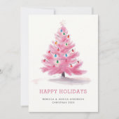 Roze kerstboom Moderne aangepaste foto Feestdagenkaart (Voorkant)