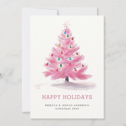 Roze kerstboom Moderne aangepaste foto Feestdagenkaart (Voorkant)