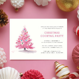 Roze Kerstboom Moderne Vakantie Cocktail Party Kaart