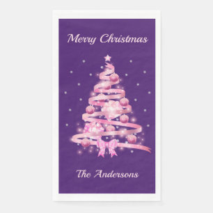 Roze Kerstboom Naam Aangepast Servet