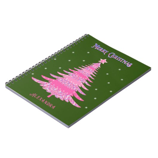 Roze Kerstboom Naam Aangepaste Groen Notitieboek (Linkerzijde)