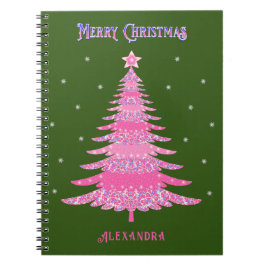 Roze Kerstboom Naam Aangepaste Groen Notitieboek