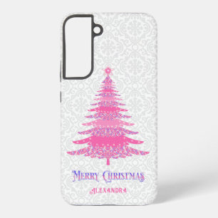 Roze Kerstboom Naam Custom Elegant Modern Samsung Galaxy Hoesje