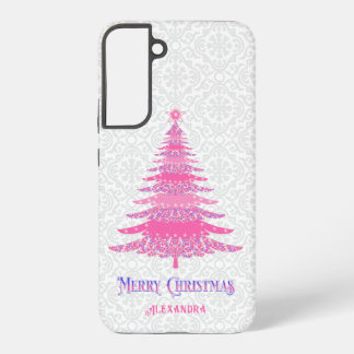 Roze Kerstboom Naam Custom Elegant Modern Samsung Galaxy Hoesje