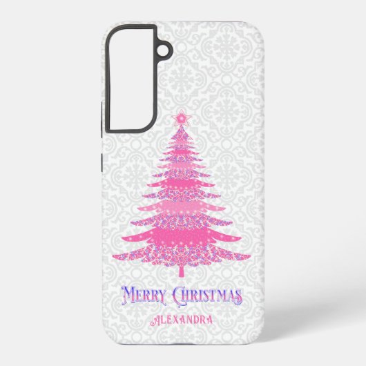 Roze Kerstboom Naam Custom Elegant Modern Samsung Galaxy Hoesje (Achterkant)
