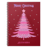 Roze Kerstboom Naam Custom Rood Notitieboek (Voorkant)