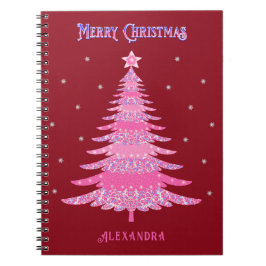 Roze Kerstboom Naam Custom Rood Notitieboek