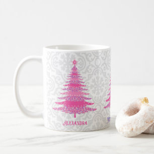 Roze Kerstboom Naam Custom Sparkle Koffiemok