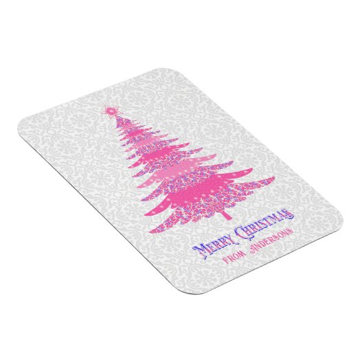 Roze Kerstboom Naam Custom Sparkle Magneet (Rechterzijde)