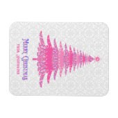 Roze Kerstboom Naam Custom Sparkle Magneet (Horizontaal)
