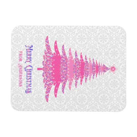 Roze Kerstboom Naam Custom Sparkle Magneet (Horizontaal)