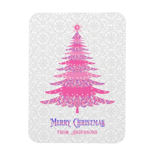 Roze Kerstboom Naam Custom Sparkle Magneet (Verticaal)