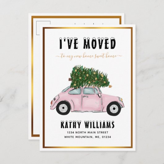  roze kerstboom - nieuwe startpagina aankondigingskaart (Voorkant / Achterkant)