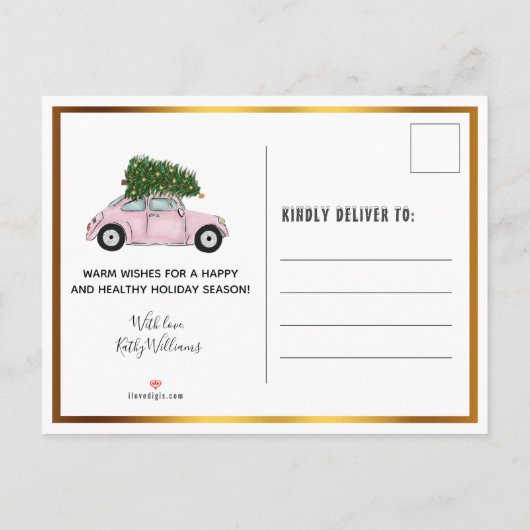  roze kerstboom - nieuwe startpagina aankondigingskaart (Achterkant)