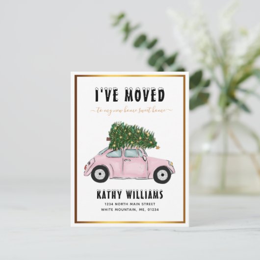  roze kerstboom - nieuwe startpagina aankondigingskaart (Staand voorkant)