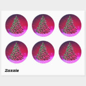 Roze kerstboom - ontwerp ronde sticker (Vel)