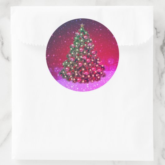 Roze kerstboom - ontwerp ronde sticker (Tas)
