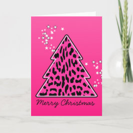 Roze kerstboom op de luipaard feestdagen kaart