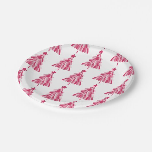 Roze kerstboom papieren bordje (Gekanteld)