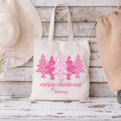 Roze Kerstboom Patroon met Elegante Naam Tote Bag