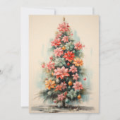 Roze Kerstboom Plat Kerstkaart Vintage Stijl (Voorkant)