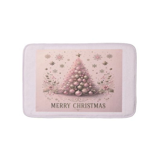 Roze Kerstboom Prettig Kerstfeest Badmat (Voorkant)