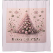 Roze Kerstboom Prettig Kerstfeest Douchegordijn (Voorkant)